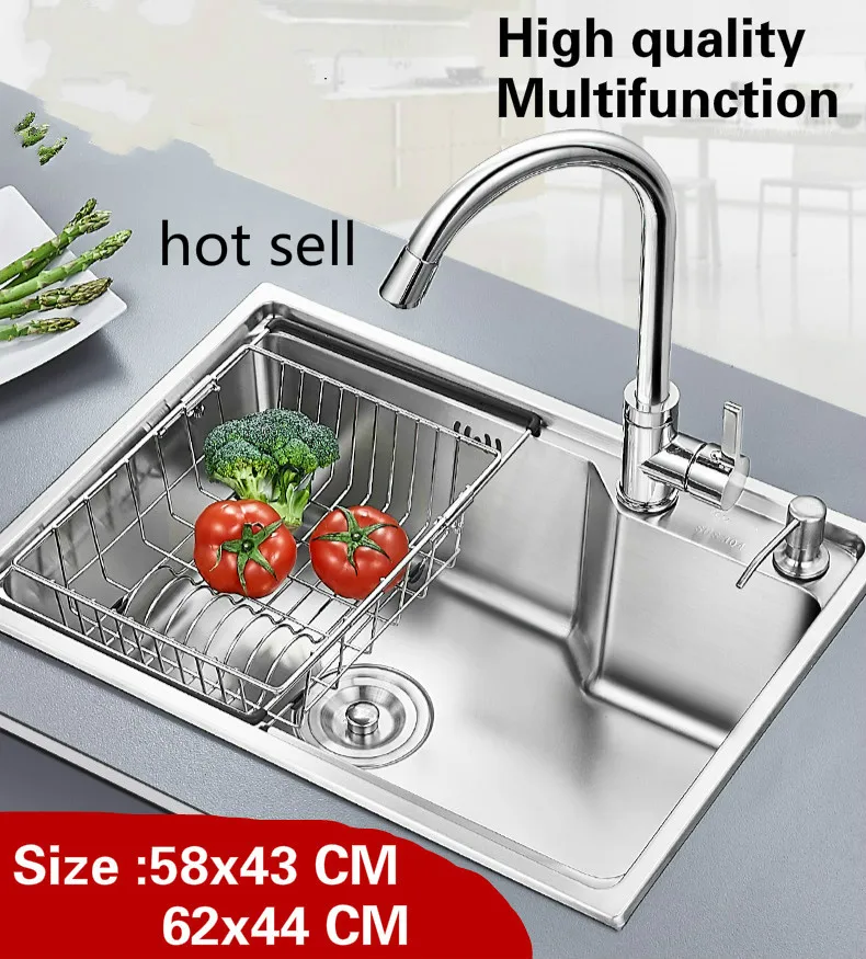 

Free shipping Apartment high quality mini kitchen single trough sink wash vegetables 304 stainless steel hot sell 58x43/62x44 CM