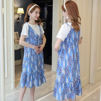 Maternity dress summer dress 2019 fashion printed strap dress suit cotton T-shirt two-piece floral pregnant skirt
Maternity dress summer dress 2019 fashion printed strap dress suit cotton T-shirt two-piece floral pregnant skirt
