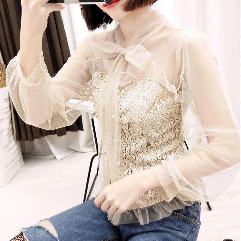 2019 Summer Fashion Lace Blouse Bow V Neck sweet Shirts Ladies Office Wear Sheath Tops Long sleeved student autumn costumes
2019 Summer Fashion Lace Blouse Bow V Neck sweet Shirts Ladies Office Wear Sheath Tops Long sleeved student autumn costumes