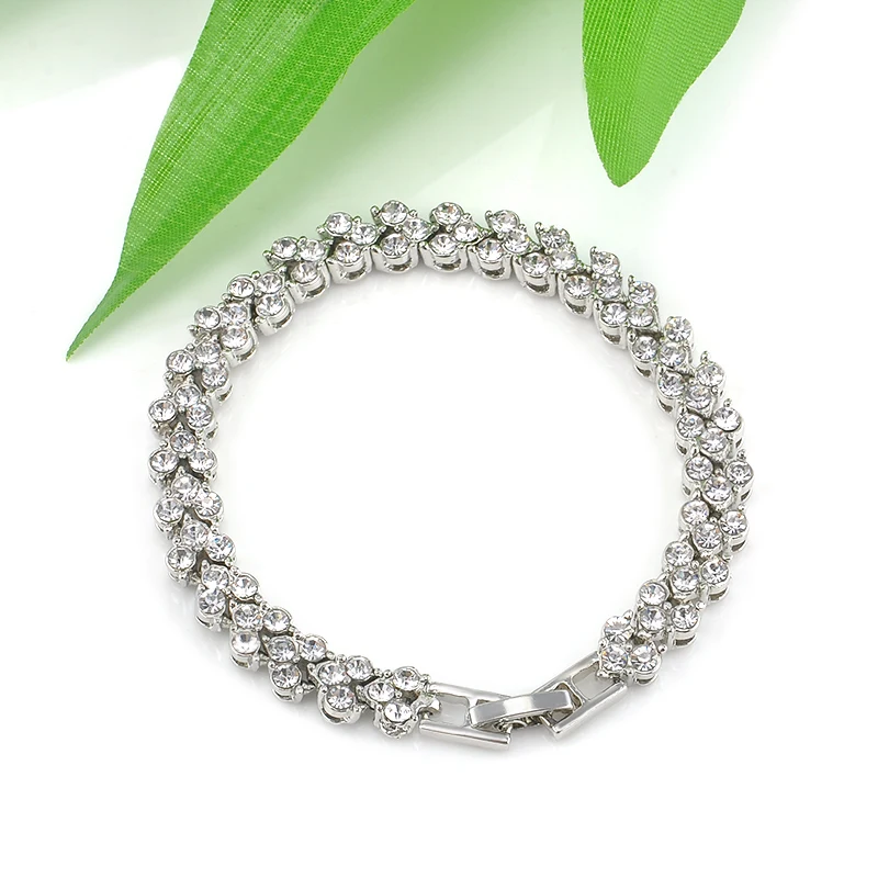 Fashion Women Roman Style Chain Clear Zircon Crystal Bangle Rhinestone Bracelet