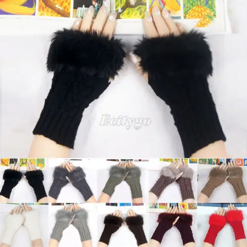 New Women Knitted Crochet Fingerless Gloves Warmer Wrist Hand Faux Rabbit Fur Lady Glove Mittens with 10 Colors
New Women Knitted Crochet Fingerless Gloves Warmer Wrist Hand Faux Rabbit Fur Lady Glove Mittens with 10 Colors