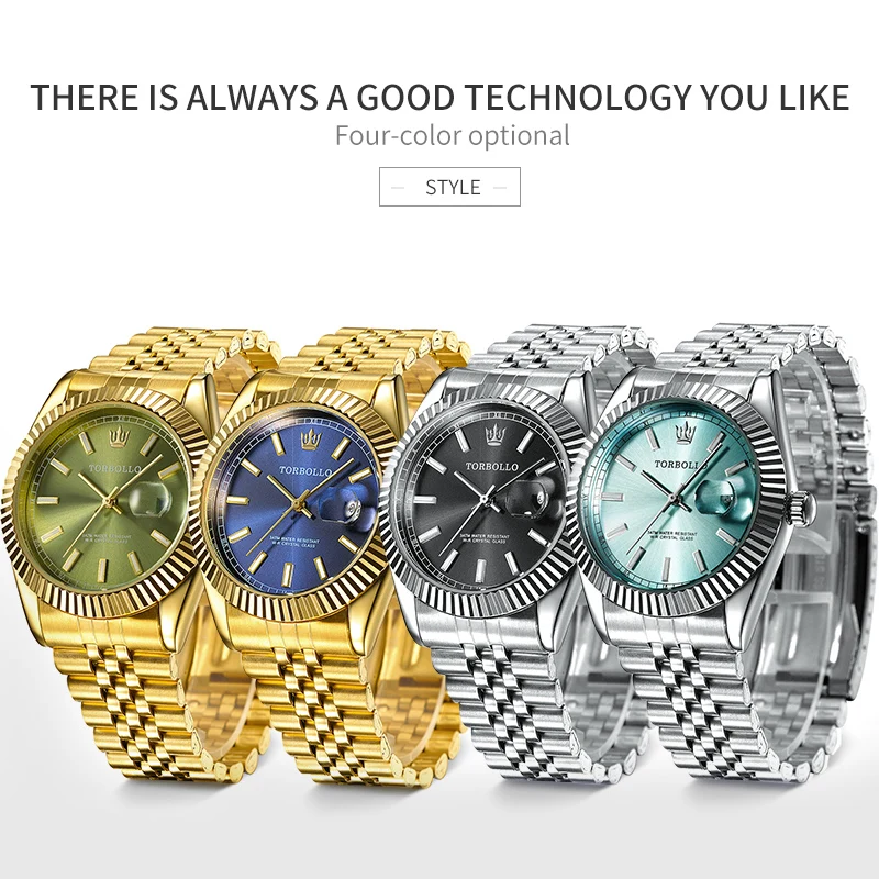 Torbolo мужские часы лучший бренд роскошный золотой браслет металлические 2018