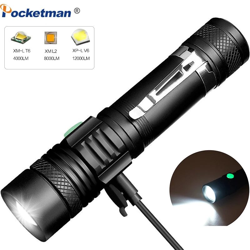 6000 Lums Ultra Bright LED Flashlight USB linterna led torch T6/L2/V6 lanterna Power Tips Bicycle Light Rechargeable Use 18650
6000 Lums Ultra Bright LED Flashlight USB linterna led torch T6/L2/V6 lanterna Power Tips Bicycle Light Rechargeable Use 18650