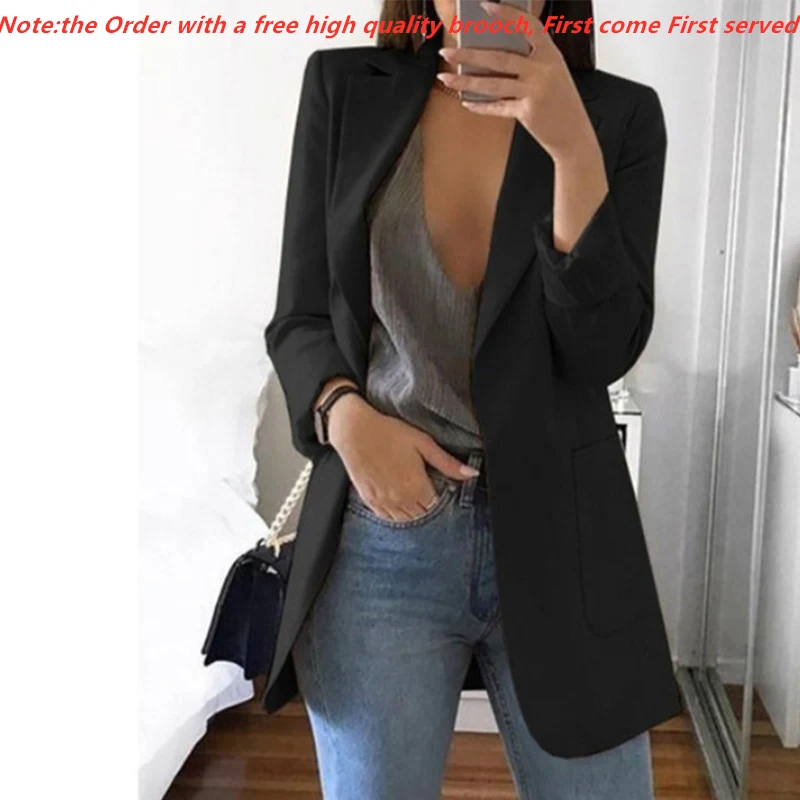 Autumn Women Slim Blazers Jacket Work Office Lady Tops Black Pockets Casual Notched Blazer Fashion Female Coat Top New
Autumn Women Slim Blazers Jacket Work Office Lady Tops Black Pockets Casual Notched Blazer Fashion Female Coat Top New