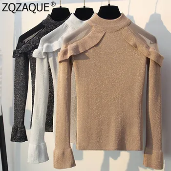 2019 Korean Sexy Mesh Shoulder Bottom Tops Flare Sleeve Women's All-match Sweaters Spring Fall Winter Lurex Knitted Tops SY1989
2019 Korean Sexy Mesh Shoulder Bottom Tops Flare Sleeve Women's All-match Sweaters Spring Fall Winter Lurex Knitted Tops SY1989
