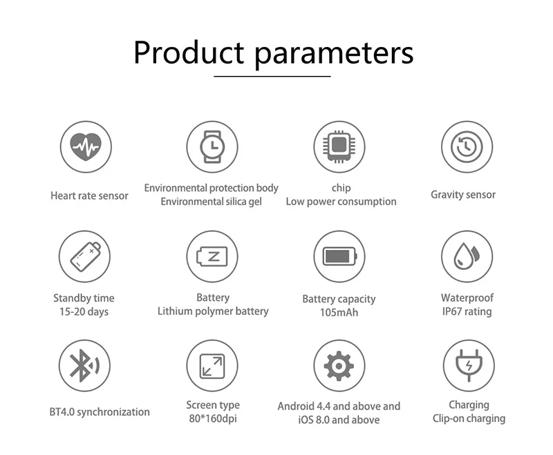 Image of product parameters Smart waterproof watch with pedometer. Smart waterproof watch with heart rate monitor Foto of product parameters Smart waterproof watch with pedometer. Smart waterproof watch with heart rate monitor