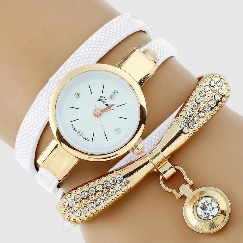 Gnova Platinum Fashion Luxury Brand New Women Rhinestone Gold Bracelet Watch Pu Leather Ladies Quartz Casual Wristwatch 2