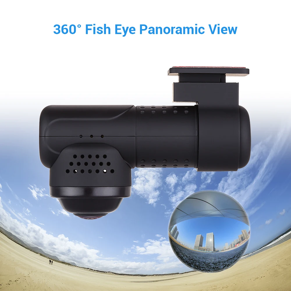360° Panorama Obiettivo Fisheye Full HD 2160P Mini Telecamera per Auto con WiFi Dash Cam Registrazione in Loop G-Sensor,Infrarossi Visione Notturna