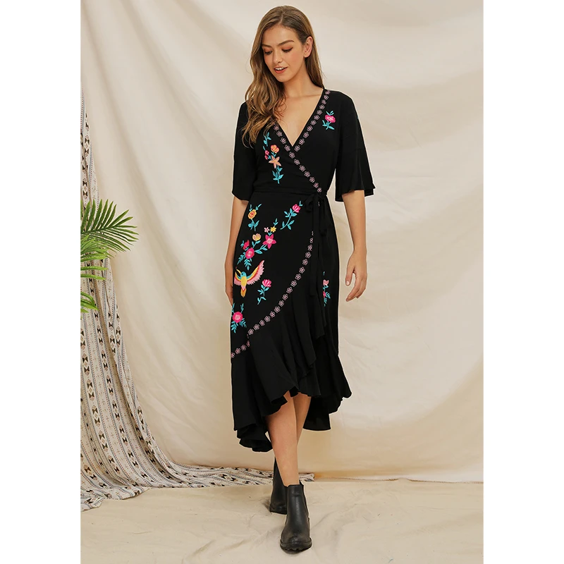 Summer Casual Women wrap dress Short Sleeve V Neck Flower Printing boho dress Ruffle Slim Long bandage dress robe femme vestidos
Summer Casual Women wrap dress Short Sleeve V Neck Flower Printing boho dress Ruffle Slim Long bandage dress robe femme vestidos
