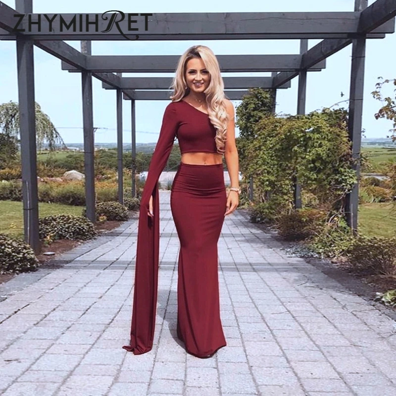 ZHYMIHRET 2018 Autumn Two Pieces set Women Dress One Shoulder Crop Top Split sleeve Elegant Party Long Dress Female Vestidos
ZHYMIHRET 2018 Autumn Two Pieces set Women Dress One Shoulder Crop Top Split sleeve Elegant Party Long Dress Female Vestidos