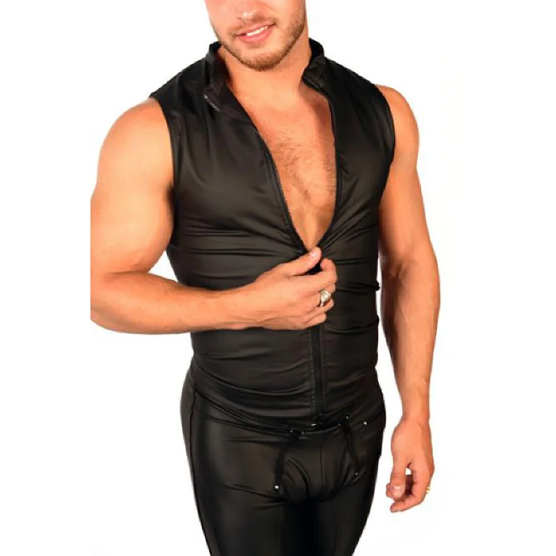 2019 New Arrival Men's Tee Clubwear Stage Leather Male Tops Punk Zipper Sleeveless Fashion Balck Tee
2019 New Arrival Men's Tee Clubwear Stage Leather Male Tops Punk Zipper Sleeveless Fashion Balck Tee