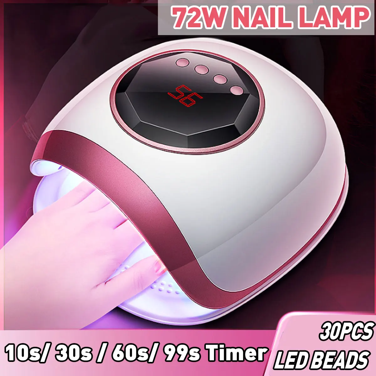 72W Nail Dryer 30PCS LED Beads UV LED Nail Lamp Gel Nail Polish Dryer UV Light Fast Dry with 10s/30s/60s/99s Timer LCD Display
72W Nail Dryer 30PCS LED Beads UV LED Nail Lamp Gel Nail Polish Dryer UV Light Fast Dry with 10s/30s/60s/99s Timer LCD Display