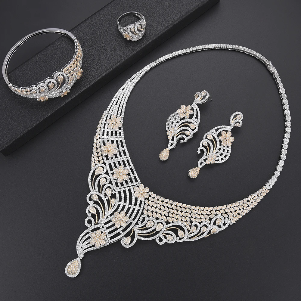Luxury Bicolors Cubic Zirconia nigerian Jewelry sets bridal jewelry sets for women Necklace Earrings set Bangle Ring Jewelry
Luxury Bicolors Cubic Zirconia nigerian Jewelry sets bridal jewelry sets for women Necklace Earrings set Bangle Ring Jewelry