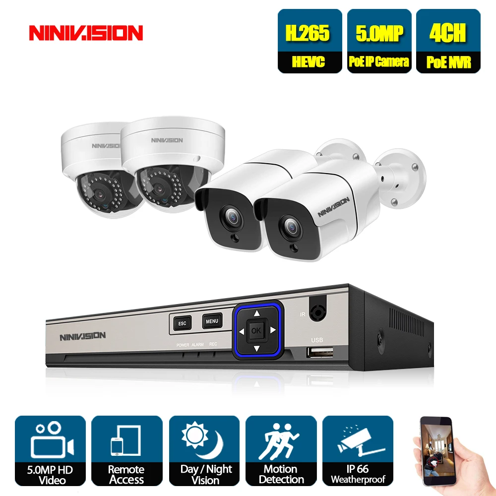 NINIVISION H.265 4CH 48V 5MP CCTV NVR System 5MP POE NVR kit 4X5MP 2592*1944 indoor Outdoor Vandalproof Waterproof POE IP Camera
NINIVISION H.265 4CH 48V 5MP CCTV NVR System 5MP POE NVR kit 4X5MP 2592*1944 indoor Outdoor Vandalproof Waterproof POE IP Camera