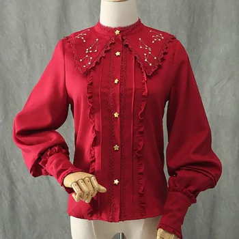 Women Vintage Lolita Shirt Gothic Long Sleeves Chiffon Blouses Woman Buttons Party Steampunk Victorian Retro Blouse White Red
Women Vintage Lolita Shirt Gothic Long Sleeves Chiffon Blouses Woman Buttons Party Steampunk Victorian Retro Blouse White Red
