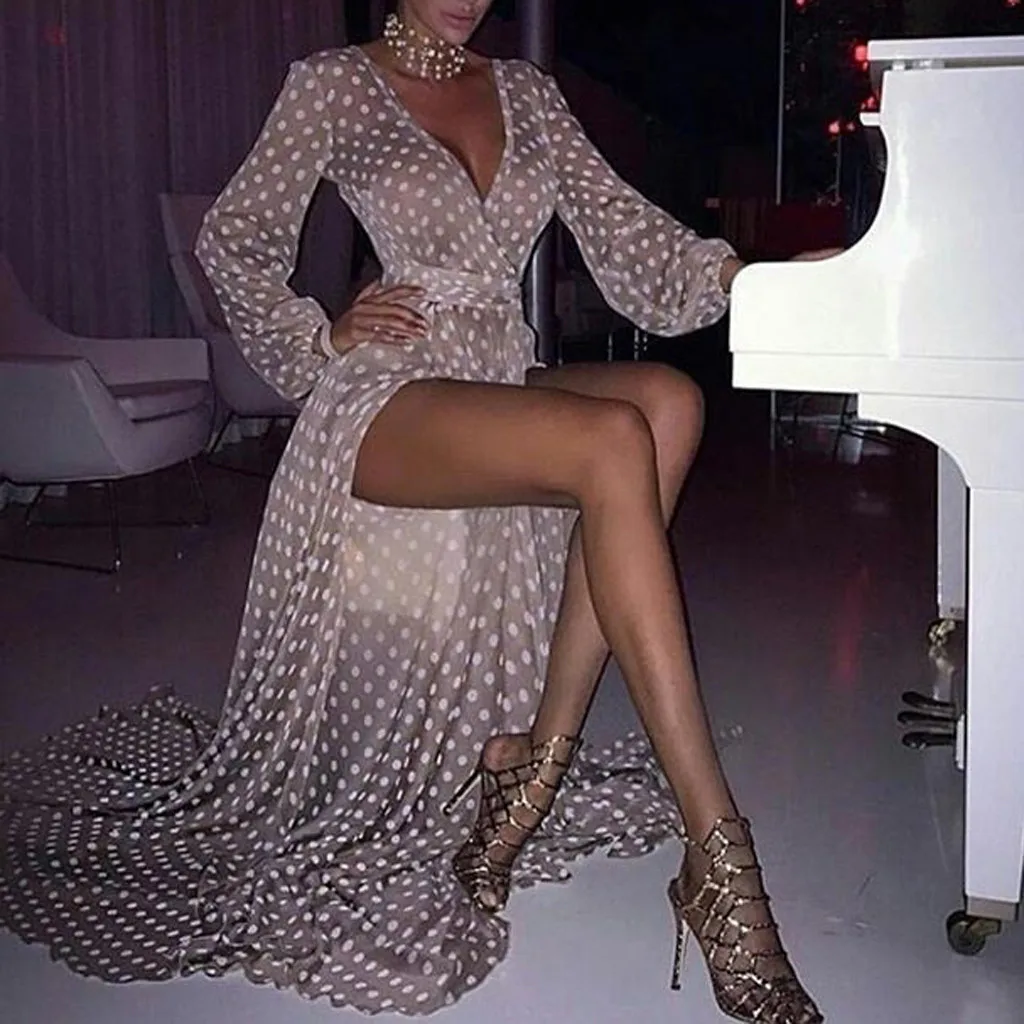 2019 New Sexy dresses woman party night Women's Sexy Long Sleeve V-neck Perspective Wave Point Dress Long Dress dinner dress
2019 New Sexy dresses woman party night Women's Sexy Long Sleeve V-neck Perspective Wave Point Dress Long Dress dinner dress