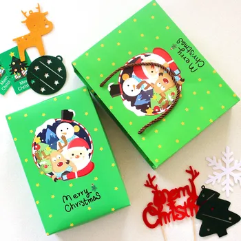 

21*14*5cm 5pcs green Christmas elk design Cookie mooncake Gift Paper Box bag Macaron Chocolate Snacks Sweet Candy use pack Boxes