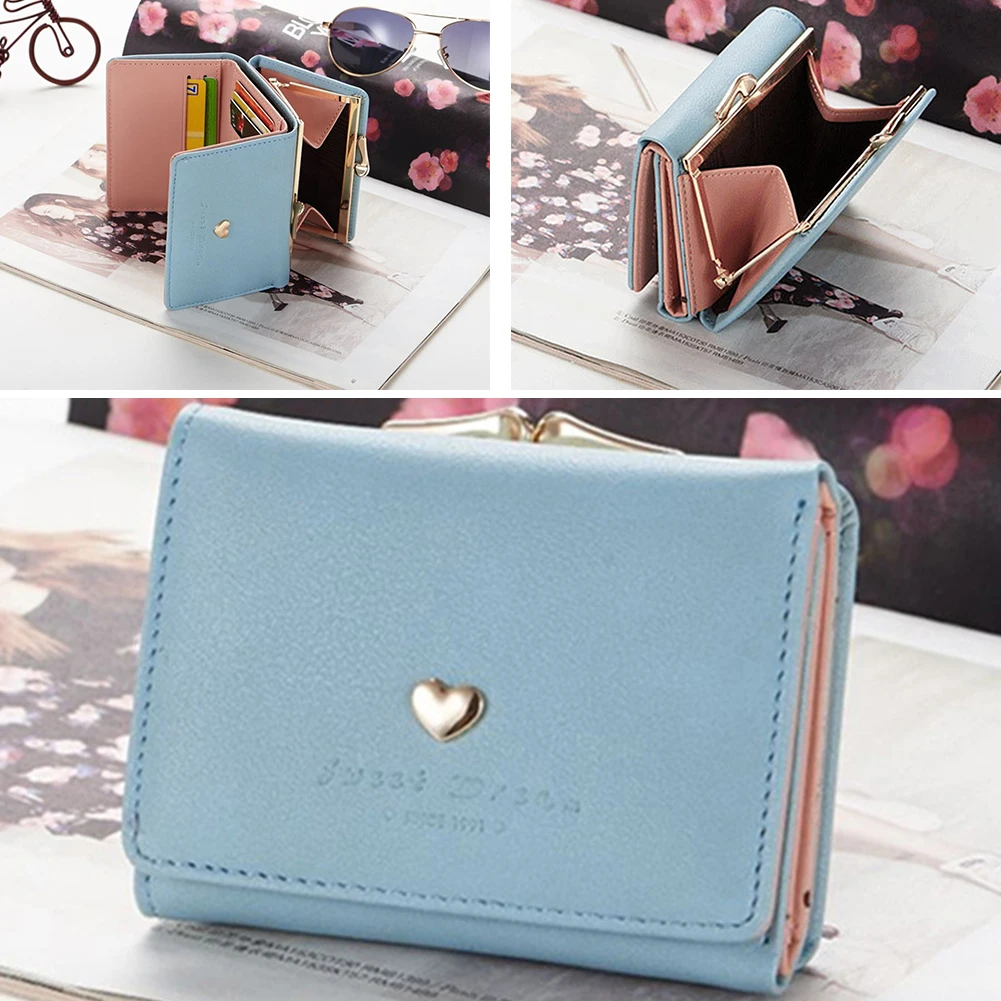 Women Mini Tri-fold Coin Pocket Short PU Leather Love Heart Clutch Purse Wallet Metal Frame Gift Snap Closure Small Lock
Women Mini Tri-fold Coin Pocket Short PU Leather Love Heart Clutch Purse Wallet Metal Frame Gift Snap Closure Small Lock