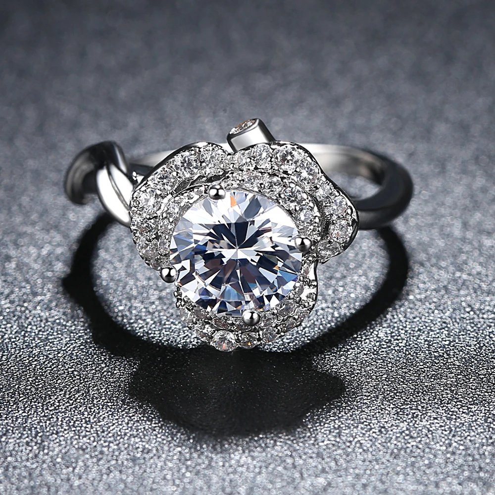 Elegant simple silver cube zirconia ring men and women marriage engagement flower rhinestone couple Valentine's Day gift | Украшения и