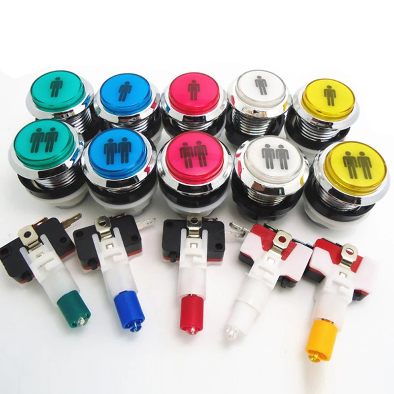 

10pcs Arcade illuminated 12v LED 1p 2p Start Push Button with microswitch CHROME Plated Player 1,2 buttons