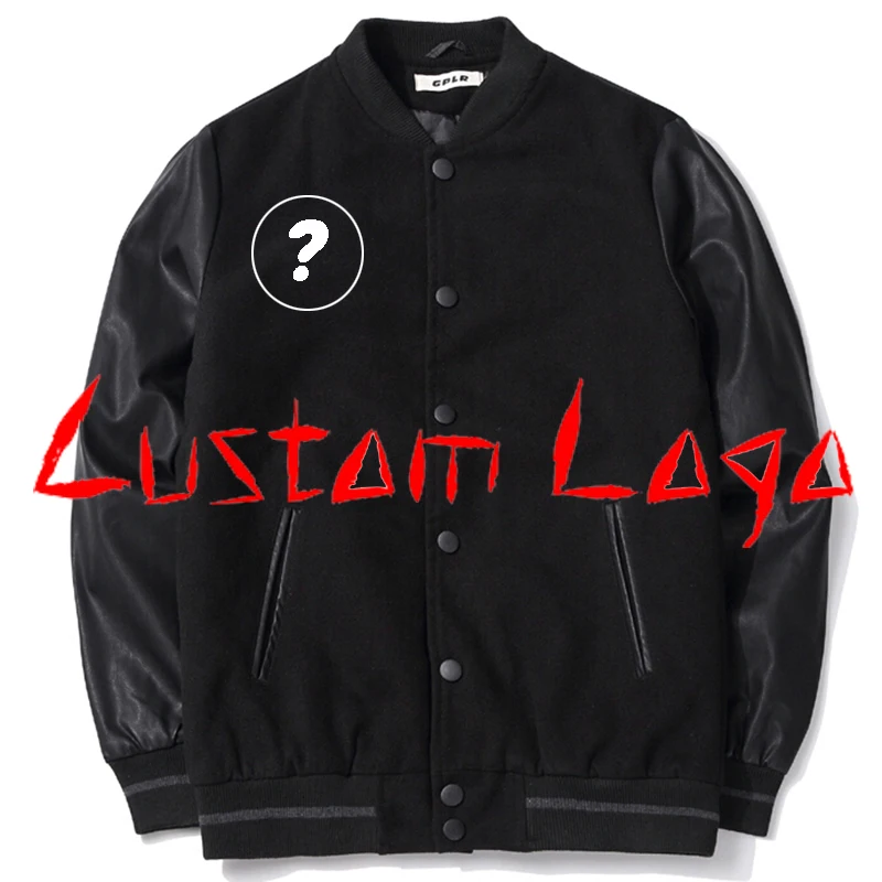 Image Custom Logo School Team Uniform College Black Baseball Jacket Men Leather Sleeves Letterman Varsity Coat Plus Size 5XL 6XL