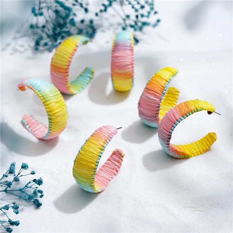 SEDmart Handmade Colorful Raffia Straw Weave Rattan Vine Hoop Earrings for Women Bohemian C Shaped Geometric Earrings Rainbow
SEDmart Handmade Colorful Raffia Straw Weave Rattan Vine Hoop Earrings for Women Bohemian C Shaped Geometric Earrings Rainbow