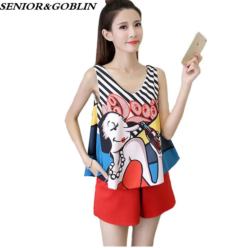 S-XXL Summer Women Cartoon Graffiti Printed Letters Sleeveless Harajuku T-shirt+High Waist Red Shorts Girls Cute Two-Piece Sets
S-XXL Summer Women Cartoon Graffiti Printed Letters Sleeveless Harajuku T-shirt+High Waist Red Shorts Girls Cute Two-Piece Sets