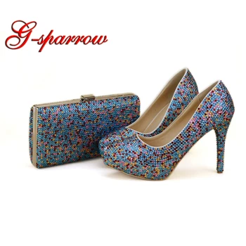 Blue Red Gold Mixed Rhinestone Bridal Dress Shoes 4 Inches High Heel Platform Shoes with Matching Bag Handmade Pumps with Clutch
Blue Red Gold Mixed Rhinestone Bridal Dress Shoes 4 Inches High Heel Platform Shoes with Matching Bag Handmade Pumps with Clutch