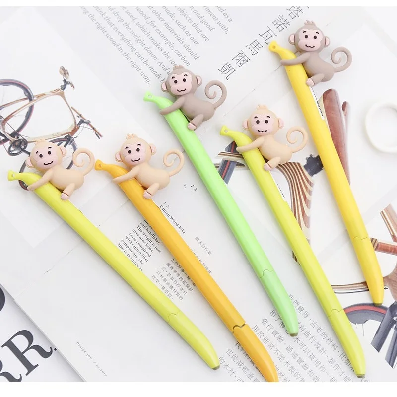 

5 pcs Cute monkey gel pen Yellow Banana 0.5mm Black color ink pens for writing Stationery School supplies Material escolar F748