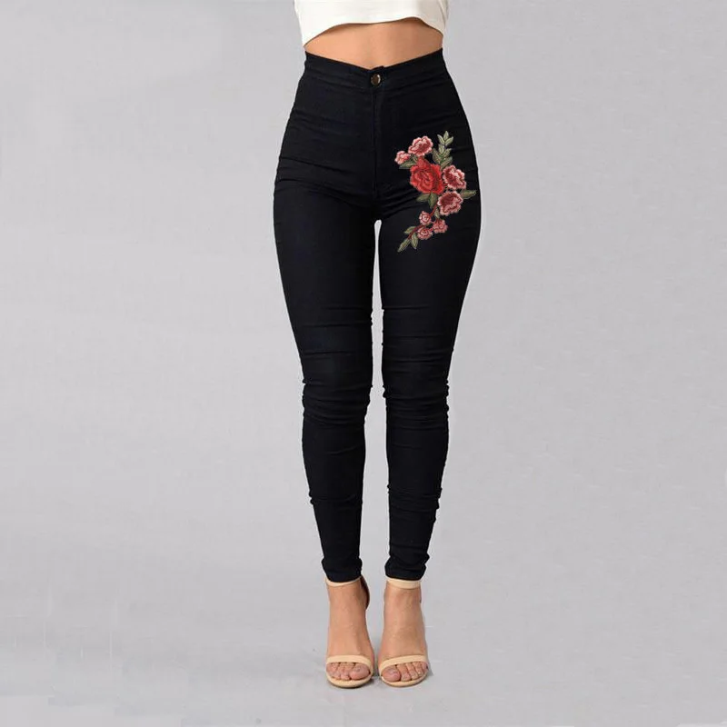 2018 Spring Women Stretch Fabric High Waist Skinny Embroidery Pants Without Ripped Woman Floral Pencil Pants Trousers Big Size
2018 Spring Women Stretch Fabric High Waist Skinny Embroidery Pants Without Ripped Woman Floral Pencil Pants Trousers Big Size