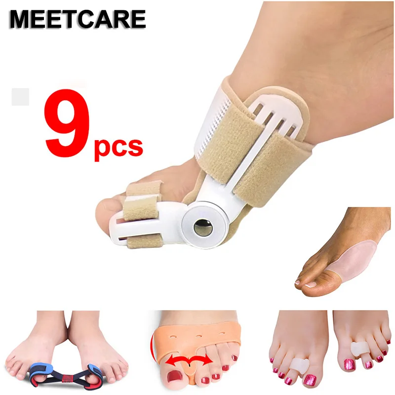 

9PCS Big Thumb Toe Hallux Valgus Orthosis Training Belt Bunion Correction Straightener Corrector Pain Relieve Foot Care Tool Set