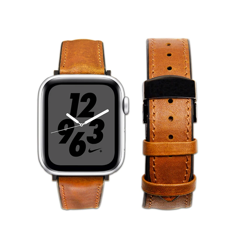 

ROPS Fashion Genuine Leather Rubber Cow Leather Watch Band Classic Business Stylish watch Strap for Apple Watch 38/40/42/44 mm