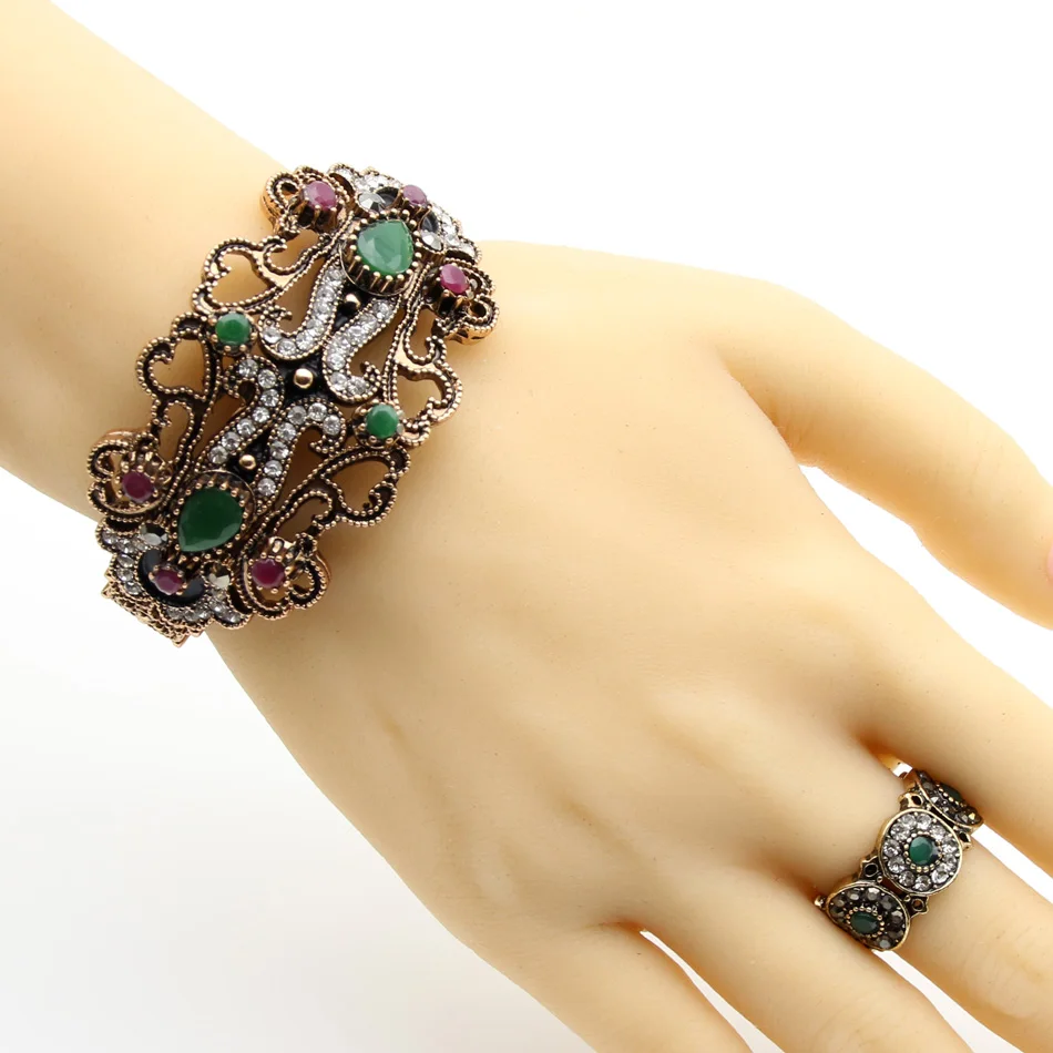 Romantic Vintage Turkish Resin Jewelry Sets Antique Gold Plating Crystal Bangle & Ring Arab Princess Wedding Party Jewelry Gift
Romantic Vintage Turkish Resin Jewelry Sets Antique Gold Plating Crystal Bangle & Ring Arab Princess Wedding Party Jewelry Gift