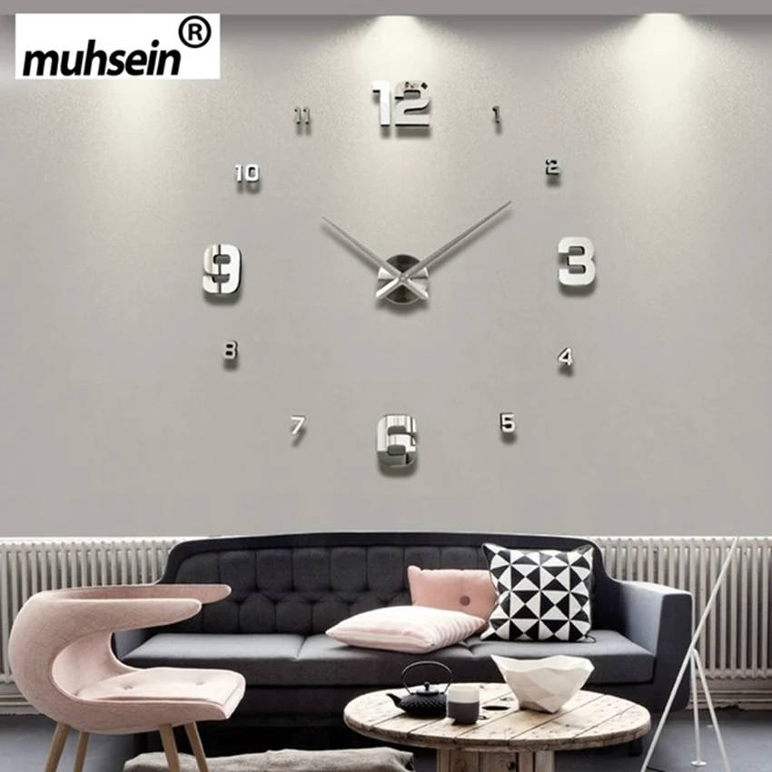

2018muhsein Full Black Wall Clock Modern Design Home Decoration Big Mirror 3D DIY Large Decorative Wall Clocks Watch Unique Gift