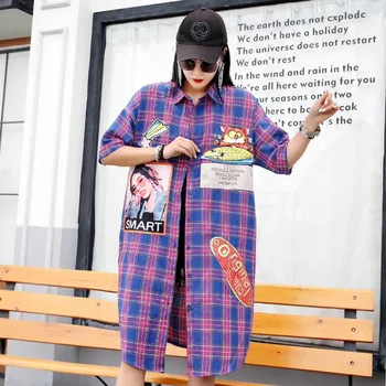 2019 spring and summer new fashion women's tide brand plaid long paragraph knee short-sleeved shirt large size shirt women
2019 spring and summer new fashion women's tide brand plaid long paragraph knee short-sleeved shirt large size shirt women
