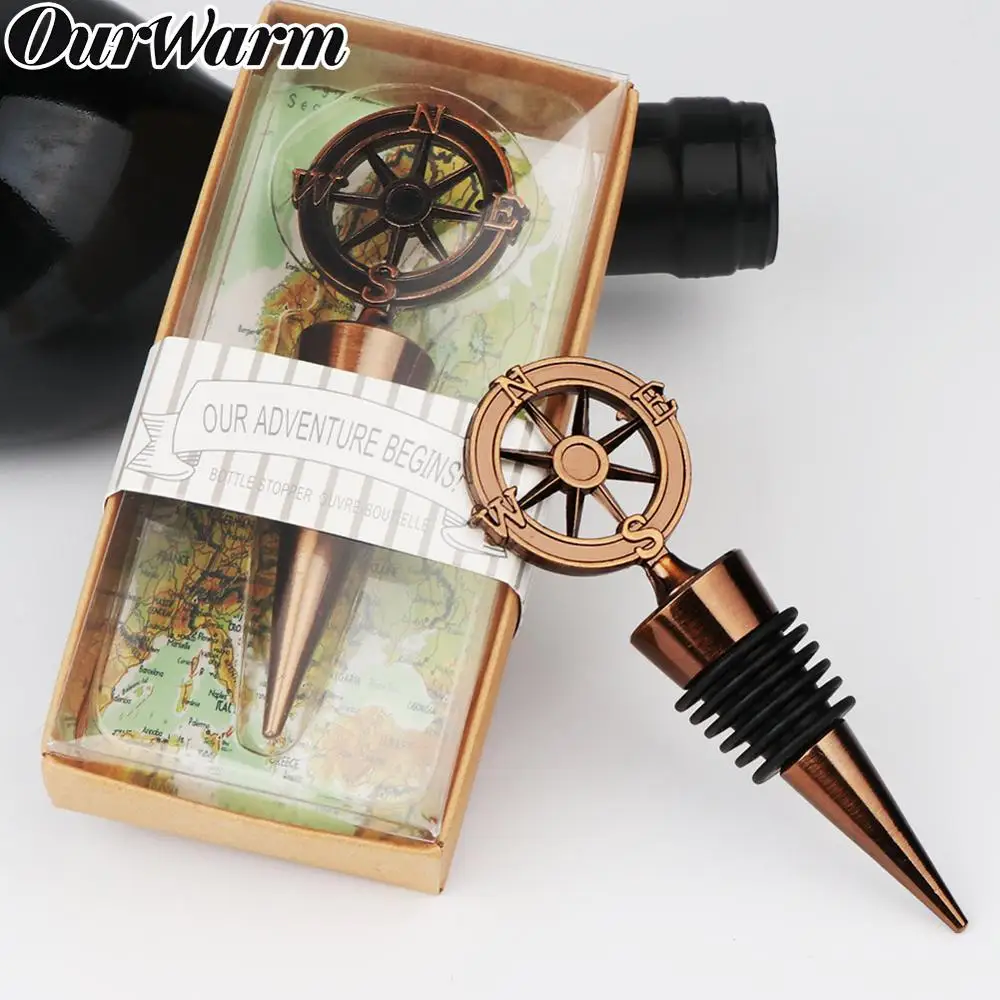 

OurWarm 20pcs Bronze Bottle Stopper Travel Theme Party Weeding Favor Vintage-style Our Adventure Begins Compass Bottle Stoppers