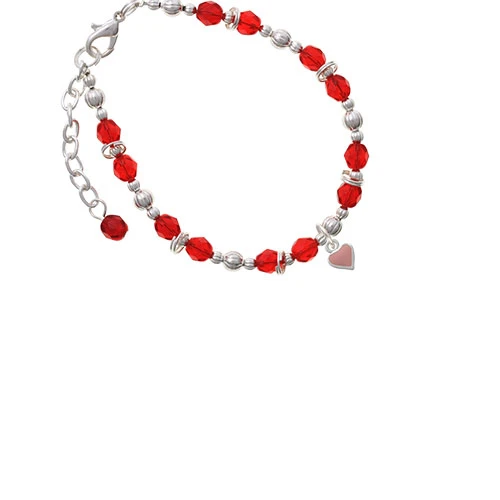 Silvertone Mini Two Sided Pink Heart Red Beaded Bracelet