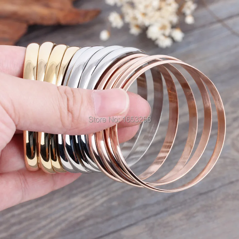 

For Children Jewelry 9pcs/ set Cute Lovely Stainless Steel Tri-Color Round Cuff Bracelet Bangle Bling 5.5mm*55mm