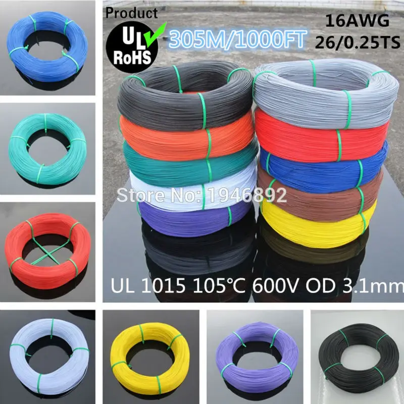 305Meters 1000FT Flexible Stranded 16AWG UL1015 Diameter 3.1mm 105 degree 600V Electronic Wire Conductor 10 Colors to Select
305Meters 1000FT Flexible Stranded 16AWG UL1015 Diameter 3.1mm 105 degree 600V Electronic Wire Conductor 10 Colors to Select