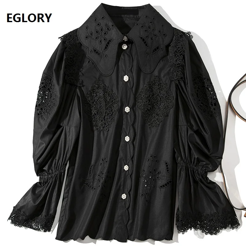 100%Cotton Shirt 2019 Spring Summer Designer Blouses Women Turn-down Collar Hollow Out Embroidery White Black Vintage Tops Shirt
100%Cotton Shirt 2019 Spring Summer Designer Blouses Women Turn-down Collar Hollow Out Embroidery White Black Vintage Tops Shirt