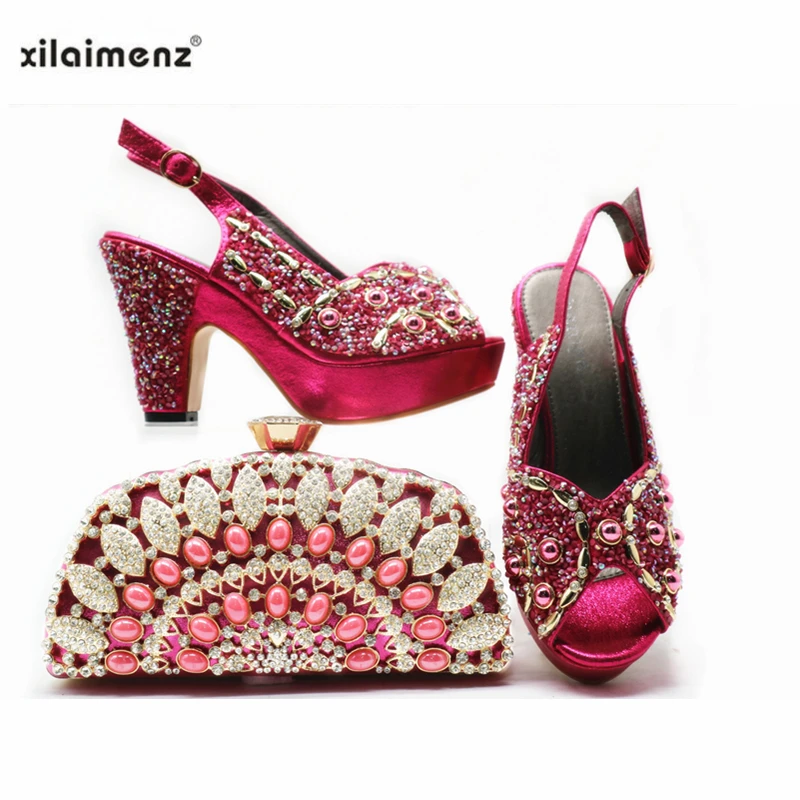 Super High Heels Italian Shoes With Matching Bags Set Nigerian Women's Party Shoes and Bag Sets in Fuchsia Color for Royal Party
Super High Heels Italian Shoes With Matching Bags Set Nigerian Women's Party Shoes and Bag Sets in Fuchsia Color for Royal Party