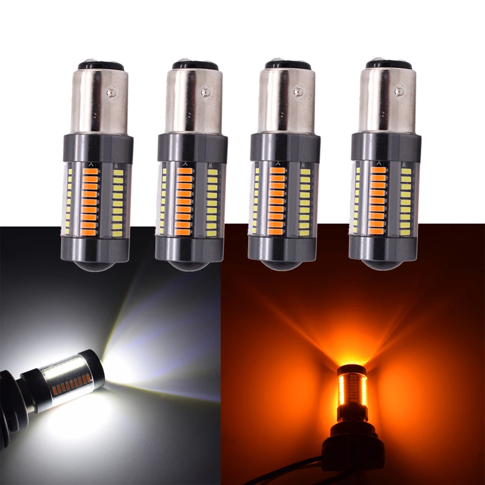 4PCS 1157 P27 BAY15D 4014 66 SMD LED White/Amber Switchback Car Turn Signal Light Tail Brake Reverse Lamp DC 12V Dual Color
4PCS 1157 P27 BAY15D 4014 66 SMD LED White/Amber Switchback Car Turn Signal Light Tail Brake Reverse Lamp DC 12V Dual Color