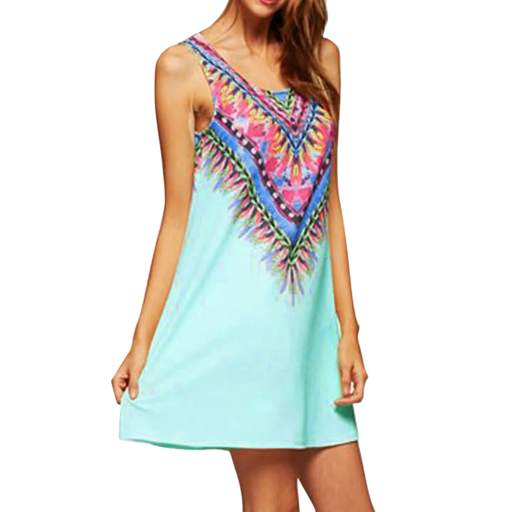 Stylish Jewelry Elegant Summer Beach Dress Women Lady Casual Dresses Bohemian Printing Party Evening Mini Dropship | Женская одежда