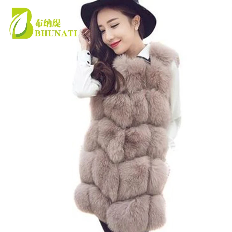 

BHUNATI Fashion Women Faux Fur Vest Lady Sleeveless Medium-Long Winter Vest Female Plus Size Solid Color Artificial Fur Coat