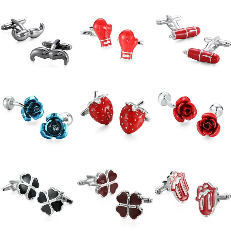 

wn New fashion style red blue rose clover Cufflinks high-quality men French shirt Cufflinks Wholesale and retail