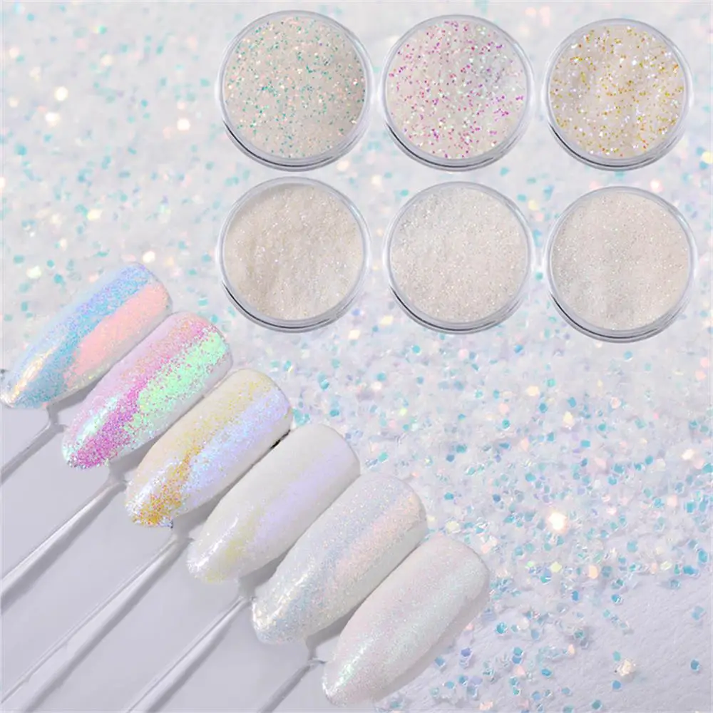 6Pcs/Set NEW White Holographic Nail Art Aurora Nail Glitter Powder Unicorn Nail Art Sequins Pigment DIY Manicure Decor Tools
6Pcs/Set NEW White Holographic Nail Art Aurora Nail Glitter Powder Unicorn Nail Art Sequins Pigment DIY Manicure Decor Tools