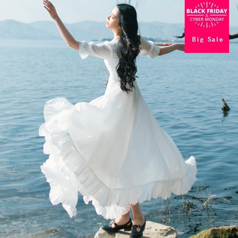 2018 Fairy god vintage Art flounced chiffon seaside resort oversized swing Bow dress mopping fifth sleeve dress W191
2018 Fairy god vintage Art flounced chiffon seaside resort oversized swing Bow dress mopping fifth sleeve dress W191