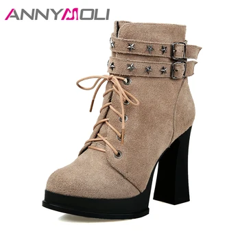 ANNYMOLI Winter Women Boots Rivets Platform High Heels Ankle Boots Punk Buckle Motorcycle Boots 2018 Autumn Shoes Big Size 34-43
ANNYMOLI Winter Women Boots Rivets Platform High Heels Ankle Boots Punk Buckle Motorcycle Boots 2018 Autumn Shoes Big Size 34-43