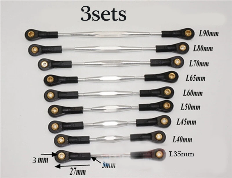 3Sets DIY RC Boat/Car Aperture 3mm Plastic Ball Head with Aluminum Alloy Rod Assembly 35-90mm M3 Thread Tie Rod with End Kit
3Sets DIY RC Boat/Car Aperture 3mm Plastic Ball Head with Aluminum Alloy Rod Assembly 35-90mm M3 Thread Tie Rod with End Kit