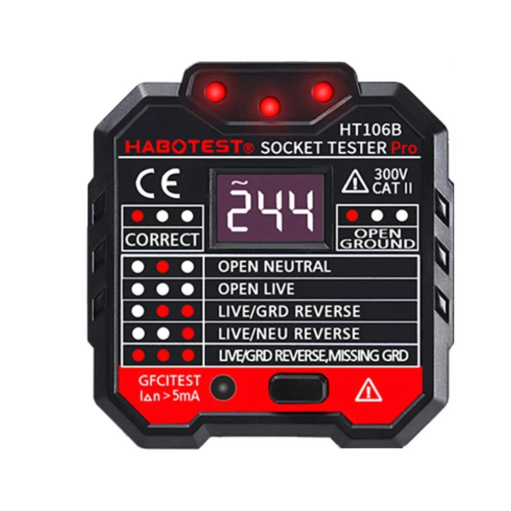 

HABOTEST GFCI Outlet Tester 48-250V Power Socket Automatic Electric Circuit Polarity Voltage Detector Wall Plug Breaker Finder
